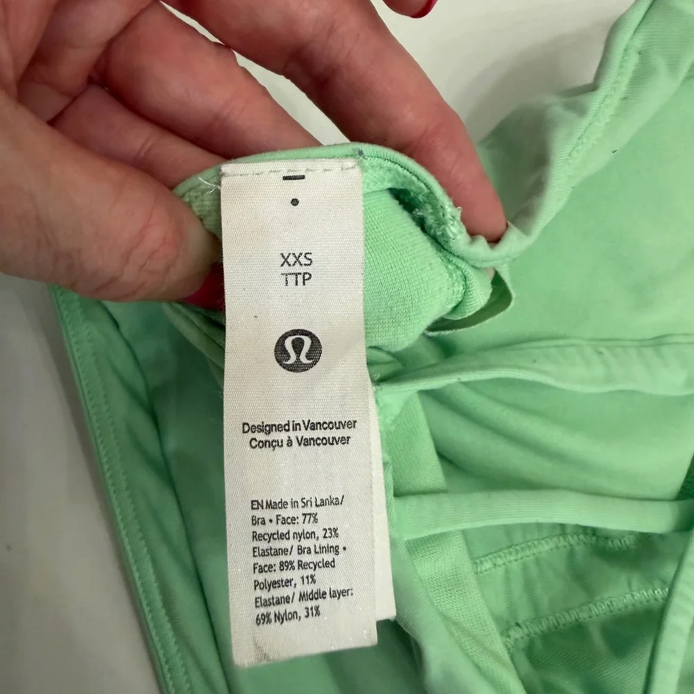 Lululemon Energy Bra Longline‎ XXS Mint Green Strappy Back Sports Bra